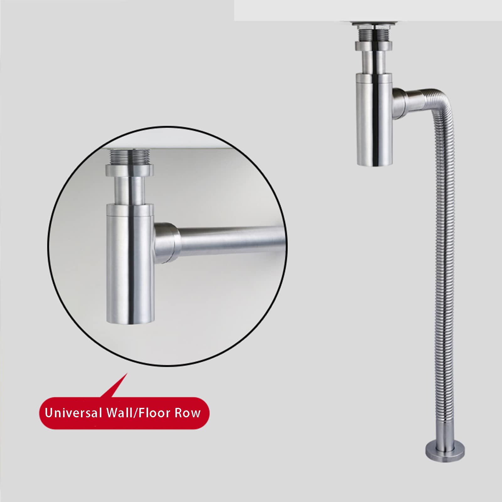 Vidange D'évier De Salle De Bain,Siphon De Bouteille en Laiton Brossé,Kit Complet De Vidange D'entrée Coulissante en Forme De P/U De 1-1/4 Pouce, Pop Up avec Trop-Plein,35cm