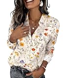 Zeagoo Button Down Shirts for Women Dressy Floral Printed Long Sleeve Blouse Business Casual Work Tops