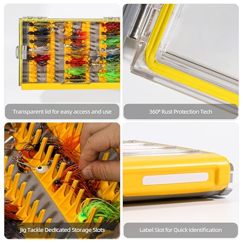 Image of RUNCL 3700 Jig Tackle Storage, Waterproof Floating Lure Storage Box with Adjustable Dividers, Clear Rust-Proof Utility Tray for Terminal Tackle, Hooks and Sinkers
