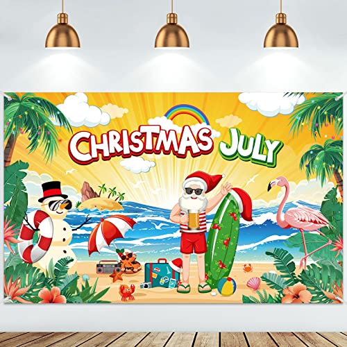 Ctosree Summer Christmas Backdrop Banner Polyester Christmas July Photo Background Tropical Hawaiian Snowman Santa Backdrop Decor For Summer Beach Xmas Holiday Party Photo Prop Decor, 72.8 X 43.3 Inch #TOP24