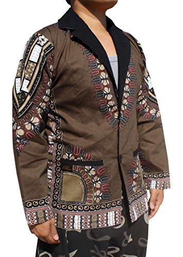RaanPahMuang Mens Fashion Lined Cotton Suit Jacket Confident African Dashiki Art2