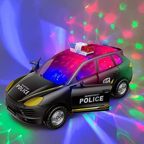 Police Car Toy for Kids with 4D Lights & Sounds- Battery Operated Automatic Bump & Go Toy Cars,Toddler Toys for 3 4 5 6 Years Old Boys Gifts- Police Knowledge Learning & Imagination Development-Black