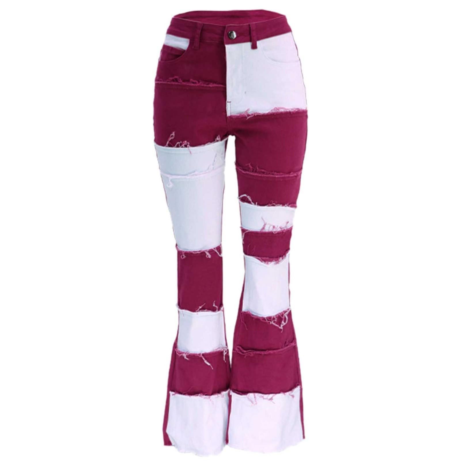 Jeans Skinny a Vita Alta con Toppe a Contrasto da Donna, Pantaloni in Denim con Orlo a Vita Alta, Stile Boyfriend