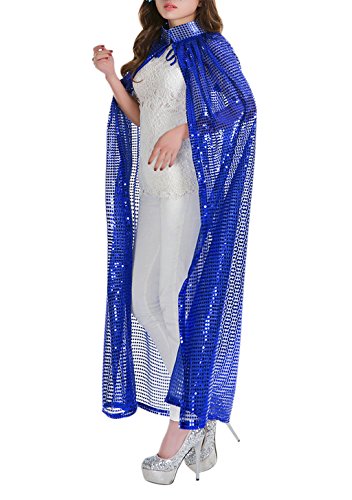Halloween Party Festival Magic Cosplay Sequin Glitter Costume Bling Cloak Cape Robe Coat Shawl Outwear Royal Blue