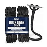 RainierSupplyCo Dock Lines 2-Pack - Boat Rope for Docking with Loop - 15 ft x 3/8 Inch Premium Double Braided Nylon Marine Rope - Mooring Line with 12' Eyelet - Boat Accessories - Black