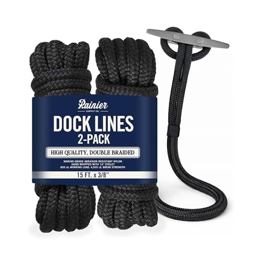 Rainier Supply Co. 2-Pack Boat Dock Lines - 15 ft x 3/8 inch Boat Rope - Premium Double Braided Nylon Dock Rope - Mooring Lines with 12" Eyelet - Black