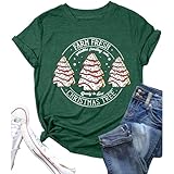 Christmas Shirts Women Farm Fresh Christmas Tree Cakes T Shirt Family Xmas Holiday Graphic Tee Top Green