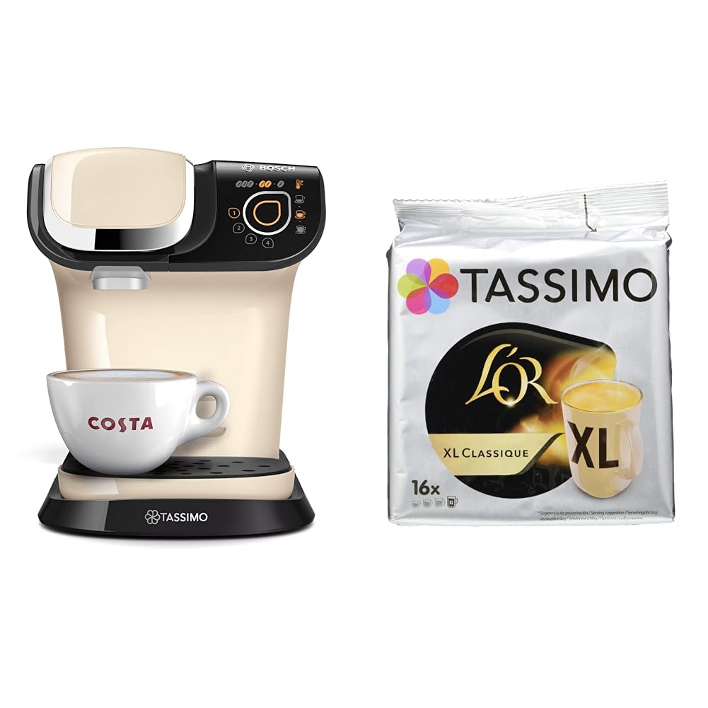 TassimoBosch My Way 2 TAS6507GB Coffee Machine, 1500 Watt, 1.3 Litre - Cream With L'OR XL Classique Bundle x 80 drinks
