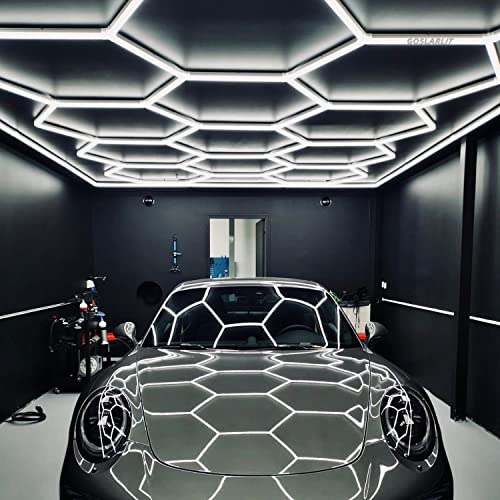 Goslarlit Hexagon Led Garage Light,15 Grid Systems Led Shop Lights For Garage/Workshop/Car Detailing Shop With White Border, 6500K,60720Lm,552W, Ip54 2 Year Warranty Ac 100-240V(15.88 Fts X 7.98 Fts) #TOP7