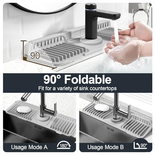 Accock 2-in-1 Splash Guard with Locking Snaps and 7 Degree Slope, 17.7 Inch Silicone Mat for Standard Kitchen Sinks, Fast Drainage Faucet Protector, Gray by Accock - Image 5