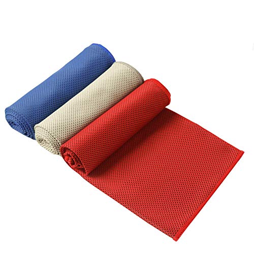 Eono by Amazon - 3 Pcs Toalla de enfriamiento, Toalla de Hielo fría instantánea, Toalla Deportiva de Secado rápido de Gimnasio Toalla para Correr Senderismo de Golf, Azul Real/Gris/Rojo, 100x30cm