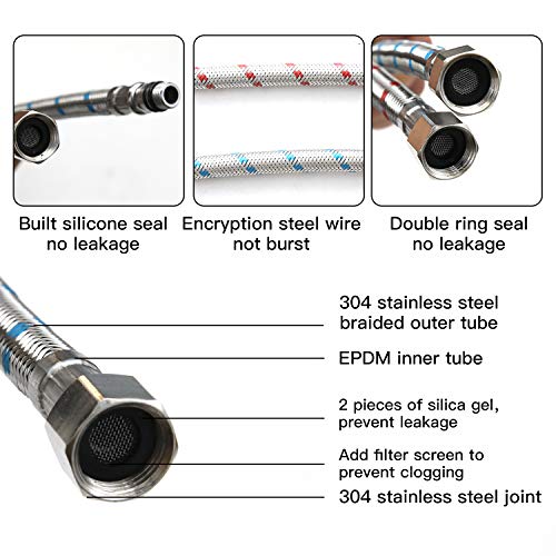 Bwe 32-Inch Long Bathroom Kitchen Faucet Connector, Braided Stainless Steel Supply Hose 3/8-Inch Female Compression Thread X M10 Male Connector, X 2 Pcs (1 Pair) #TOP3