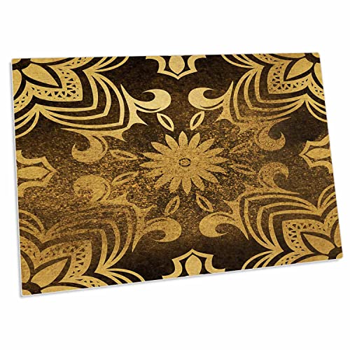 3dRose Fancy Gold and Brown Floral Pattern - Desk Pad Place Mats