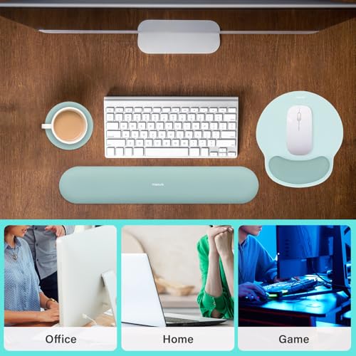 Image of MOSISO Wrist Rest Support for Mouse Pad&Keyboard Set, Circle Curved Ergonomic Mousepad&Coaster Non-Slip Base Home /Office Pain Relief&Easy Typing Pad with Soft Cloth&Raised Memory Foam, Aquamarine