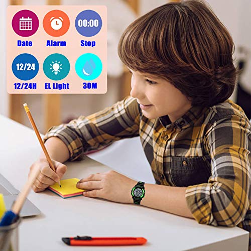 Relógio infantil esportivo multifuncional 30 m à prova d'água com alarme LED cronômetro digital inf