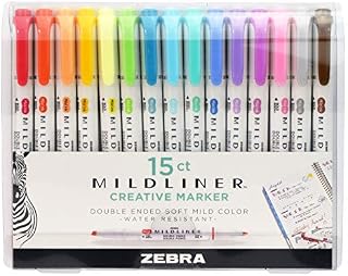 Zebra Pen Mildliner, Double Ended Highlighter, Broad and Fine Tips, Assorted Colors, 15