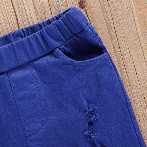 Calça jeans feminina de cor sólida com estampa de sino rasgado de leopardo 2 a 7 anos da Loiseery, D