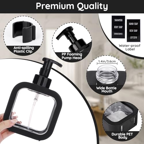 Segbeauty 16.9oz Foam Pump Bottle Set, 4 Packs 500ml Refillable Plastic Foaming Soap Dispenser, Empty Foaming Plastic Soap Dispenser Square Hand Soap Bottles with Foaming Pump for Modern Kitchen Sink3