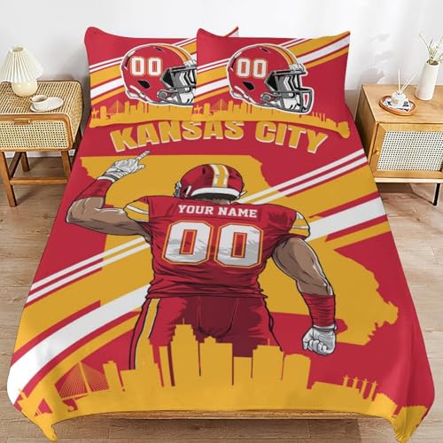 RIAWARME Custom Football Comforter Cover Set Personalized Bedding Set with Name Number Customized Quilt Cover with 2 Pillowcase for Men Husband Boyfriend Teenage Boys