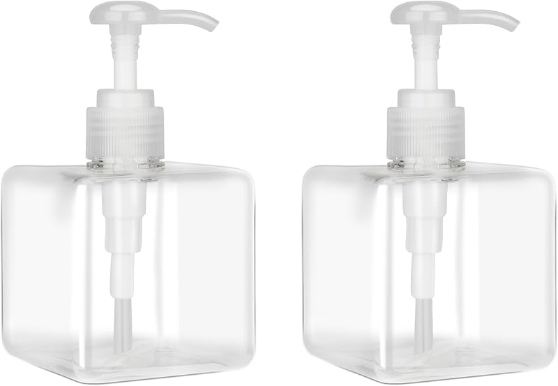 Frasco dispensador com bomba Jansburg 250 mL quadrado transparente, 2 unidades