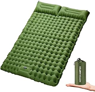 Double Camping Mat Inflatable Camping Mattress Ultralight Sleeping Mat with Built-in Pump, Foot Press Extra Thick Durable 2 Person Sleeping Pad with Pillow For Backpacking, Traveling, Hiking