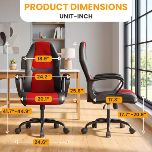 Image of BestOffice Office Chair PC Gaming Chair Cheap Desk Chair Ergonomic PU Leather Executive Computer Chair Lumbar Support for Women, Men (Red)