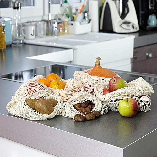 achilles Set of 6 Fruit and Vegetable Bags, Fruit Bag, Vegetable net with Weight Indication, 100% Cotton, Pesticide-Free, Ökotex Standard 100 LFGB Tested (6 Packs,Beige/Natural)