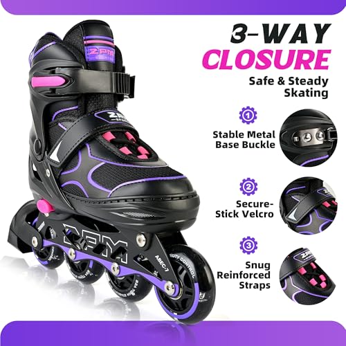 Image of 2PM SPORTS Inline Skates for Kids Girls Boys Ages 5-8 8-12 4-6 6-12 with Light Up Wheels, Adjustable Kids Roller Skates Blades for Adults Men Women Beginners Youths