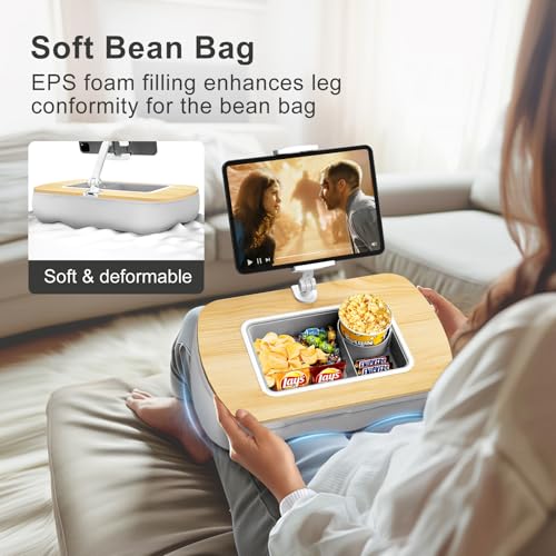ERGONOV Tablet Stand Pillow with Snack Bowl, iPad Lap Holder for Hands-Free Reading and Relaxation on Bed,Couch,Recliner, 360° Rotating Clip for 4.7-13" Kindle,eBook,Tablet,iPhone (Birch Gray) by ERGONOV - Used condition - Image 2