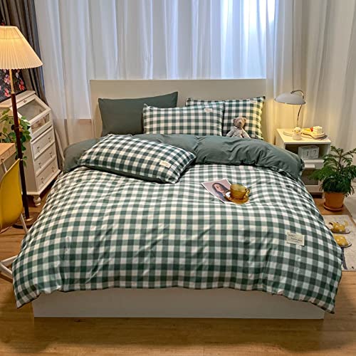 LDFHOIN Juego de ropa de cama de algodón a cuadros, 4 piezas, 180 x 220 cm, diseño de cuadros azules y blancos, transpirable, 1 funda nórdica de 180 x 220 cm, 2 fundas de almohada de 48 x 74 cm y 1