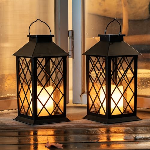 Homemory Solar Lanterns Outdoor Waterproof Hanging with Flickering Flameless Candles...
