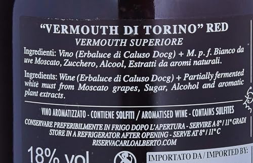 Carlo Alberto Riserva, Vermouth Rosso Superiore, 750ml, Note Speziate e Fruttate, 27 Erbe e Spezie Selezionate, Vermouth di Torino Realizzato Seguendo la Tradizione, Idea Regalo, Aperitivo, 18% Vol. - 2