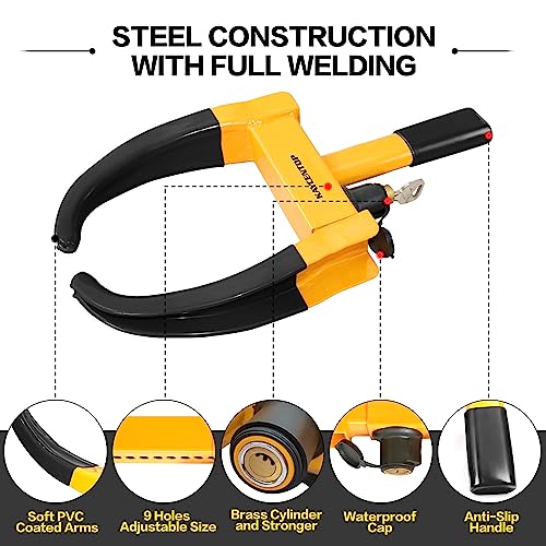 KAYCENTOP Wheel Clamp Lock Universal Security Tire Lock Anti Theft Locking Devices Adjustable Length Fit Most Vehicles for Trailers SUV Boats Atvs Motorcycles Golf Cart Yellow and Black - Thumbnail 2