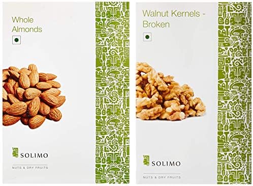 Amazon Brand - Solimo Almonds, 1kg With Amazon Brand - Solimo Walnut Kernels, 500g