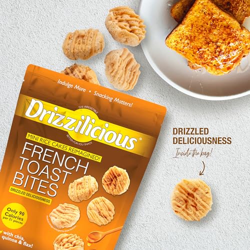 Drizzilicious Mini Flavored Rice Cakes French Toast - Rice Crisps, Healthy Snack for Adults and Kids, Vegan, Gluten Free Snack, Allergen Free, Only 90 Calories Per 21 Pieces - 4 oz (Pack of 2)