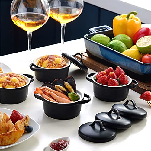 Yxbdn 4- Piece Ceramic Ramekins Baking Dish With Lid, Mini Round Porcelain Ramekins Casserole Souffle Dish Set #TOP4