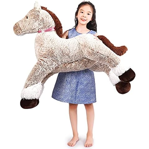 SNOWOLF Giant Plush Horse Large Horse Stuffed Animal Toy Big Pony Unicorn Plush Pillow Doll Gifts for Kids, Valentines, Christmas(Brown,120cm/47.2in) Cover