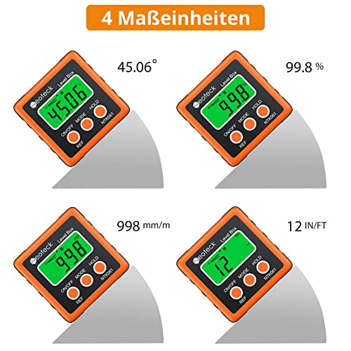Neoteck Digitaler LCD Winkelmesser Neigungsmesser Inklinometer Wasserdicht Bevel Box Winkelmessgerät Wasserwaage - Orange