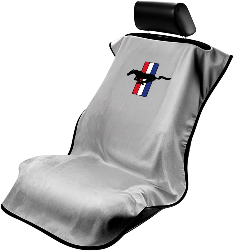 Seat Armour Seat Protector Towel for Mustang Pony – Soft Machine Washable Car Seat Cover Towel – Easy to Install, Multipurpose Car Seat Towel – Gray