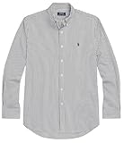 POLO RALPH LAUREN Camisa deportiva de popelina de ajuste clásico para hombre, Rayas negro/blanco, Large