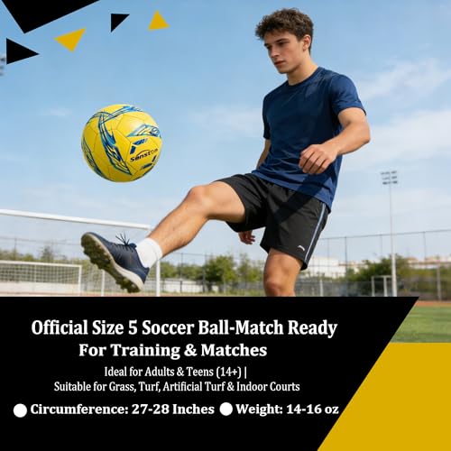Image of Senston Soccer Ball Size 5 with Pump for Adults | Durable PVC Training Football,Thickened Nylon Winding and Butyl Bladder for Shape Retention - High Value Soccer Set