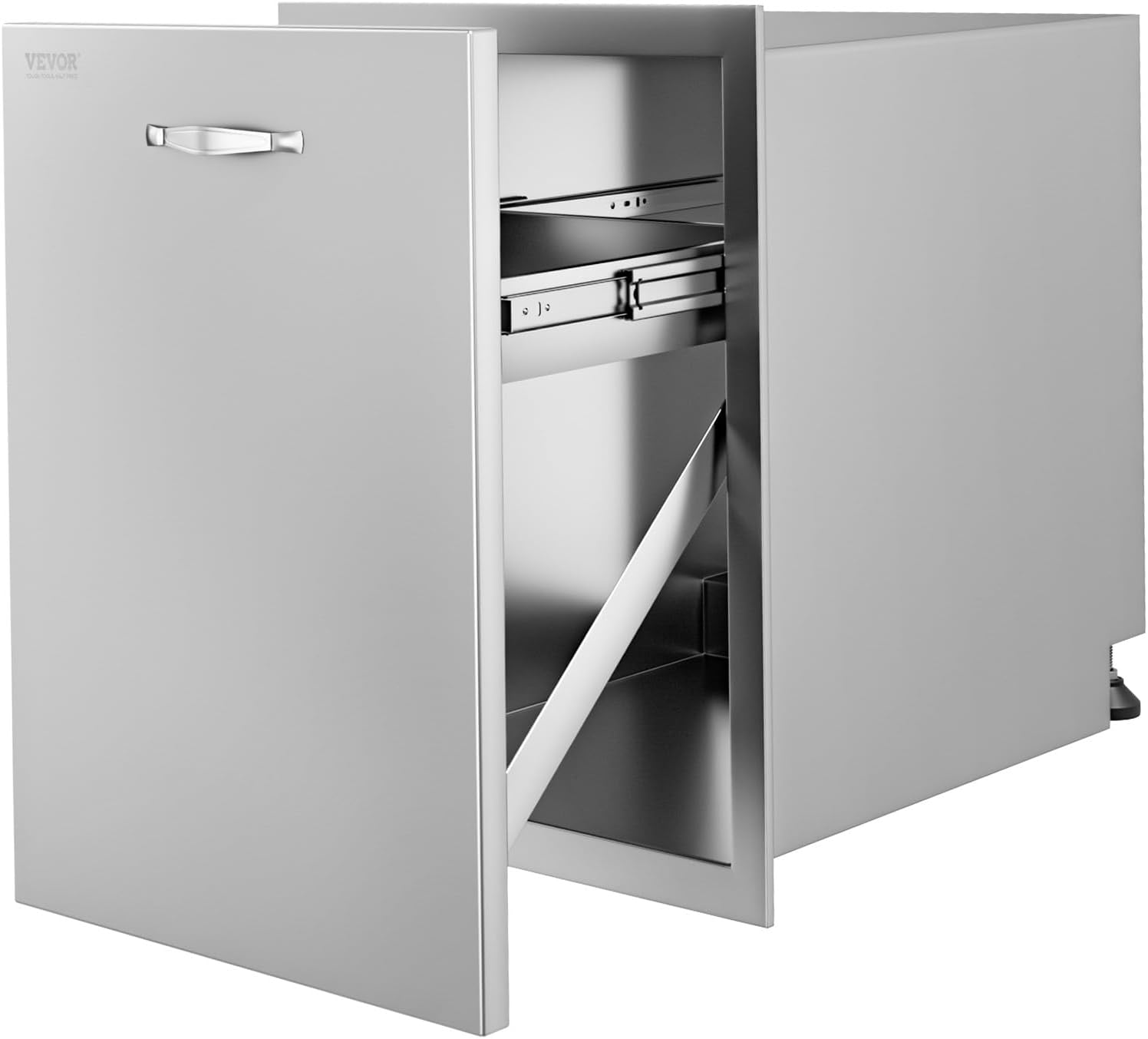 VEVOR Outdoor Kitchen Trash Drawer 17.7W x 25H x 22.8D Inch, Stainless Steel Trash Drawer with Handle and Pull-Out Tray, Outdoor Pull Out Kitchen BBQ Island, Trash Can NOT Included