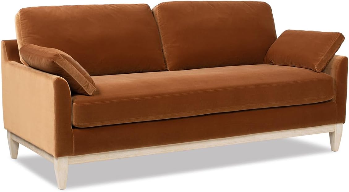 Jennifer Taylor Home Pasadena 75.5" Modern Living Room Farmhouse Performance Velvet Compact Sofa/Couch in Burnt Orange