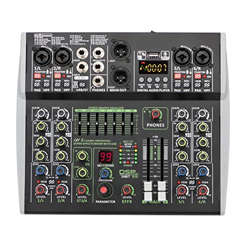 QRANC Mezclador Controlador de DJ Mini Canales Individuales 48V Phantom Power Mobile 99 DSP Effects...