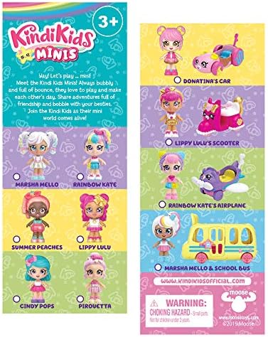 Kindi Kids Minis Rainbow Besties - 3 Collectable Posable Bobble Head Figurines - Marsha Mello, Summer Peaches, Rainbow Kate