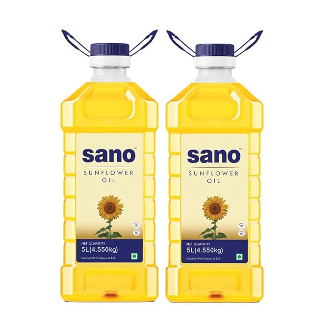 sano Sunflower Oil 5 Ltr X 2 Pack Pet Bottle - Pure, Nutrient-Rich Cooking Oil with High Smoke Point - Ideal for Frying, Sauteing, and Baking