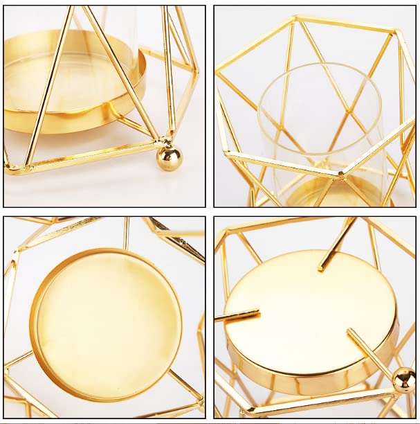 Geometric Glass Vase Gold EylKoi: 2pcs Vases Home Decor Terrarium Crystal Vases for Flowers Modern Pillar Glass Hurricane Candle Holders Decor Wedding Centerpieces for Home Bathroom Dining Table - Image 3