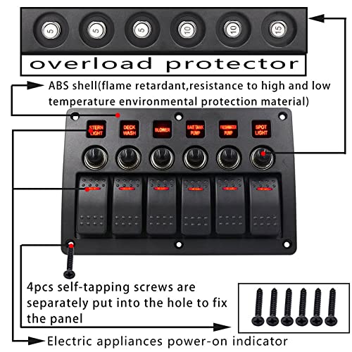 Universal 12-24V 6Gang Panel de interruptores combinados para barco Marine Yacht Caravan, Panel de interruptores LED a prueba de salpicaduras