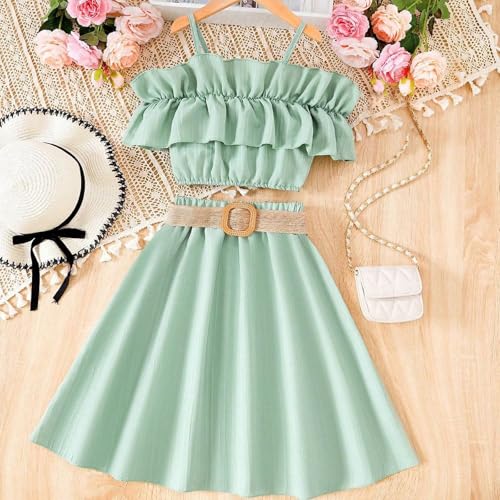 Skort Sets for Girl Chiffon Long Match Cami 2 Piece Top Bustier Tshirts Skorts Sets Girl 2025 Trendy Y2K2