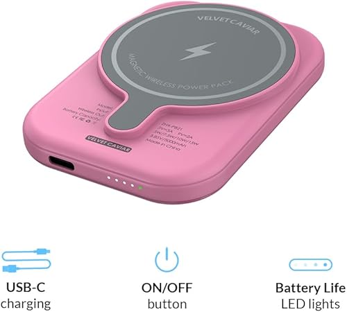 Miniatura 4 de Velvet Caviar Paquete de baterías compatible con MagSafe  Banco de energía portátil magnético con cable USB-C  Cargador delgado para iPhone 12, 13,